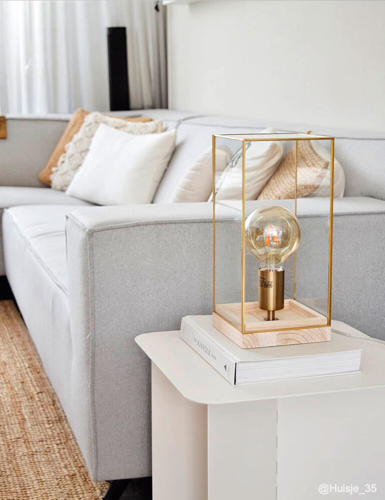 Tischleuchte Glas Light & Living Askjer Messing und Holz - Vivaleuchten.de