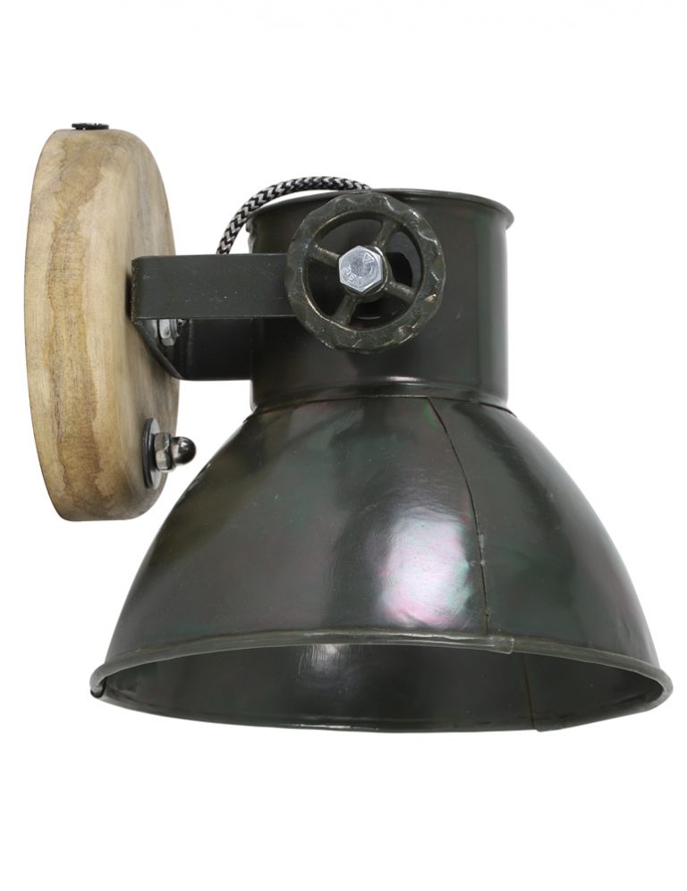 Industrielle Wandleuchte Army Green mit Holzdetail Light & Living
