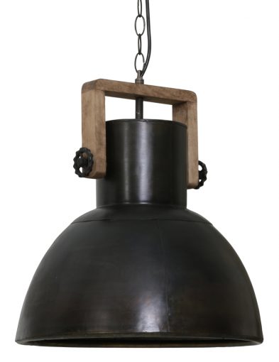 Schwarze Industrielampe mit Holz-1678ZW