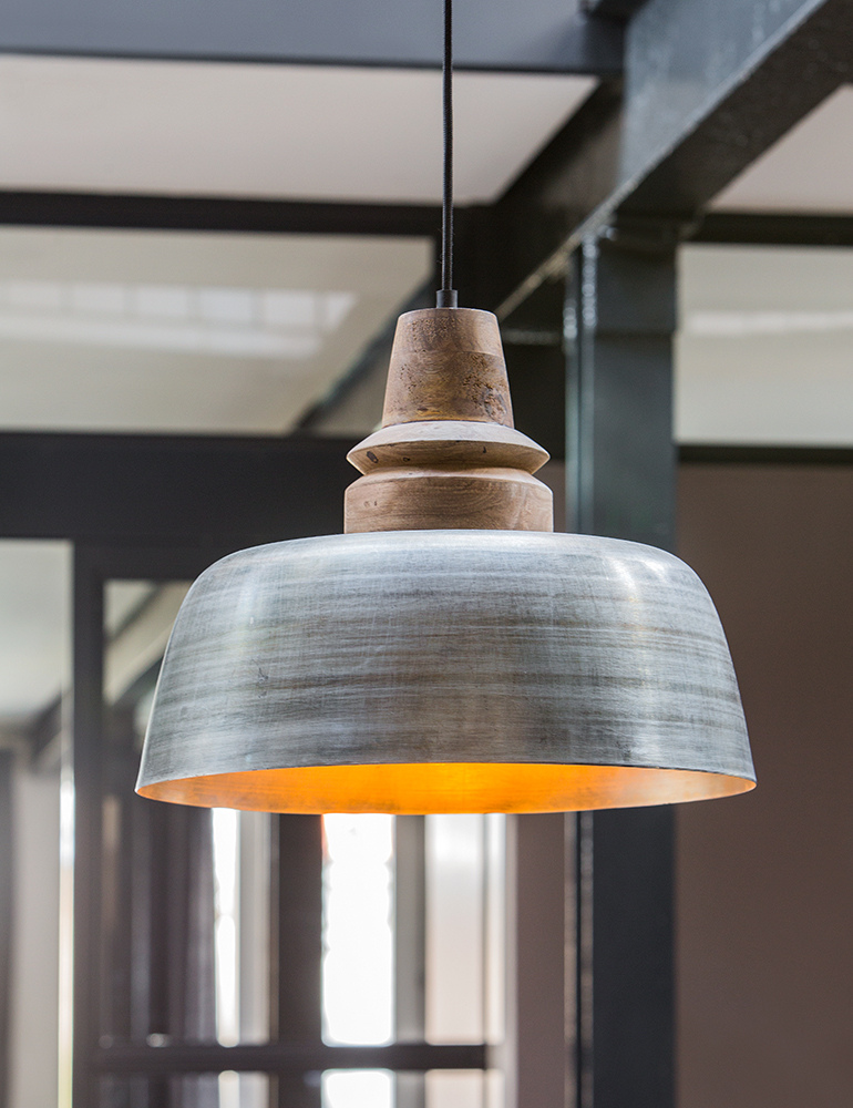 Silberne Hängelampe mit Holzoberlicht & Living - Vivaleuchten.de