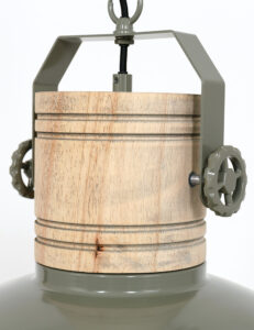 Industrielle Pendelleuchte Holzdetail Mexlite Gearwood grün