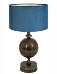 Tischlampe mit blauem Samtschirm Bronze-7007BR