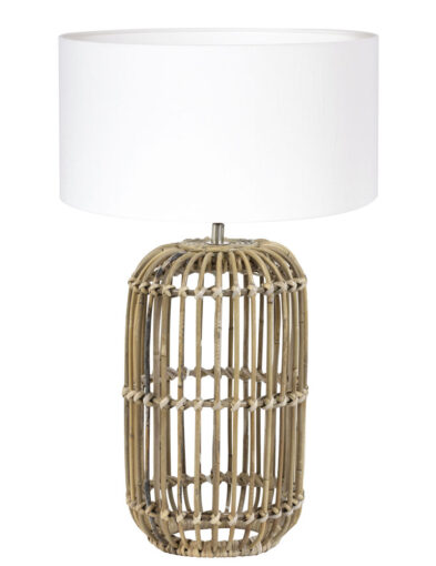 Botanische Tischlampe mit weißem Leinenschirm Bambus-7024B