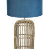 Ländliche Tischlampe mit blauem Samtschirm Bambus-7028B