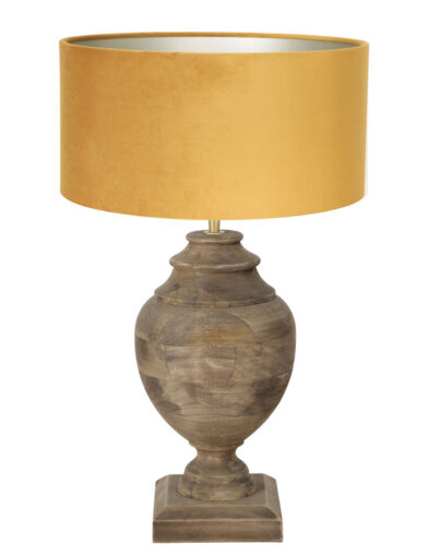 Vasenlampe aus Holz mit ockerfarbenem Schirm-7071B
