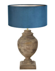 Tischlampe aus Holz mit samtblauem Schirm-7076B