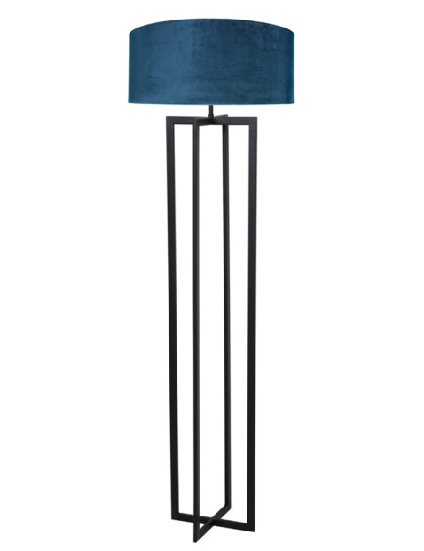 Frame Stehlampe mit blauem Samtschirm schwarz-7078ZW