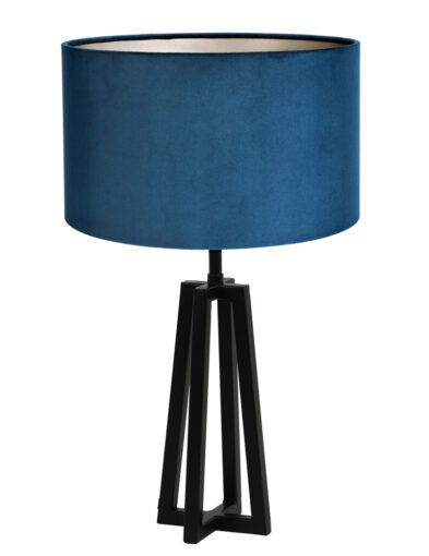 Tischlampe mit dreieckigem Gestell und blauem Schirm schwarz-7115ZW