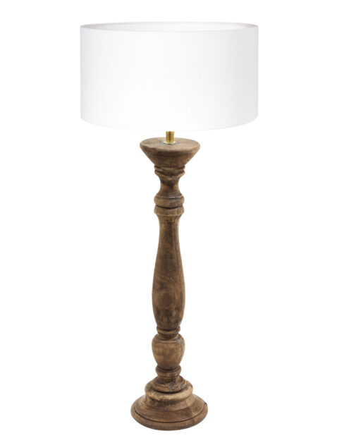 Skandinavische Tischlampe aus Holz mit weißem Schirm-8354BE