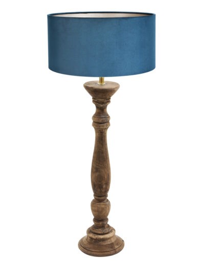 Tischlampe aus Holz mit blauem Schirm-8358BE