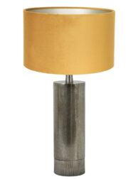 Silberne Tischlampe mit ockerfarbenem Schirm-8418ZW