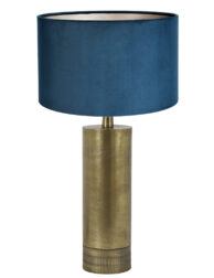 Goldene Tischlampe mit blauem Samtschirm-8421BR