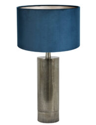 Silberne Tischlampe mit blauem Samtschirm-8421ZW