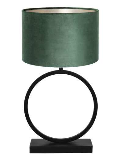 Runder Lampenfuß mit grünem Samtschirm Schwarz-8478ZW