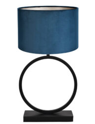 Tischleuchte Kreis mit blauem Samtschirm schwarz-8484ZW