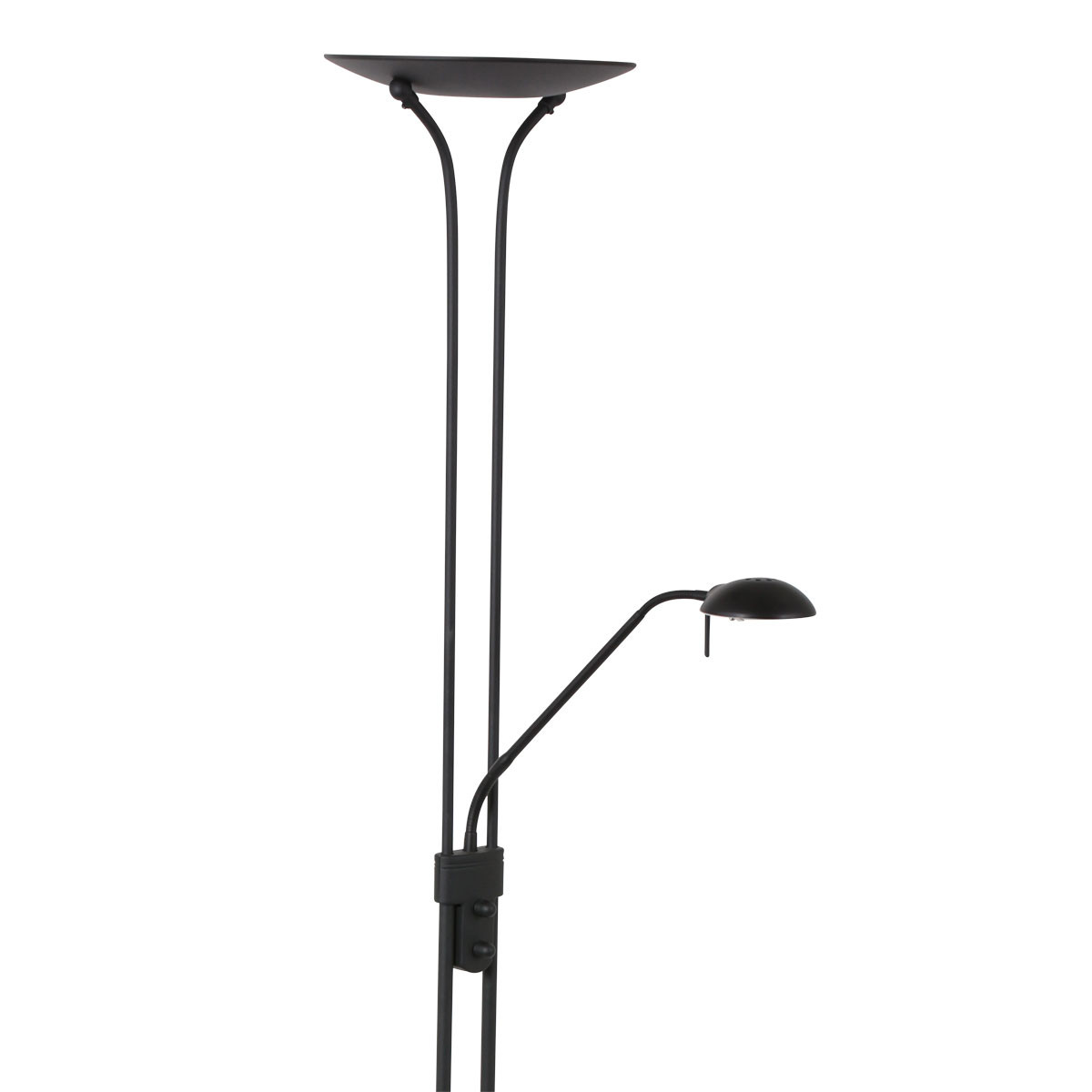 LED-Stehlampen-Uplighter mit Mexlite schwarz und Lesearm mattglas Biron