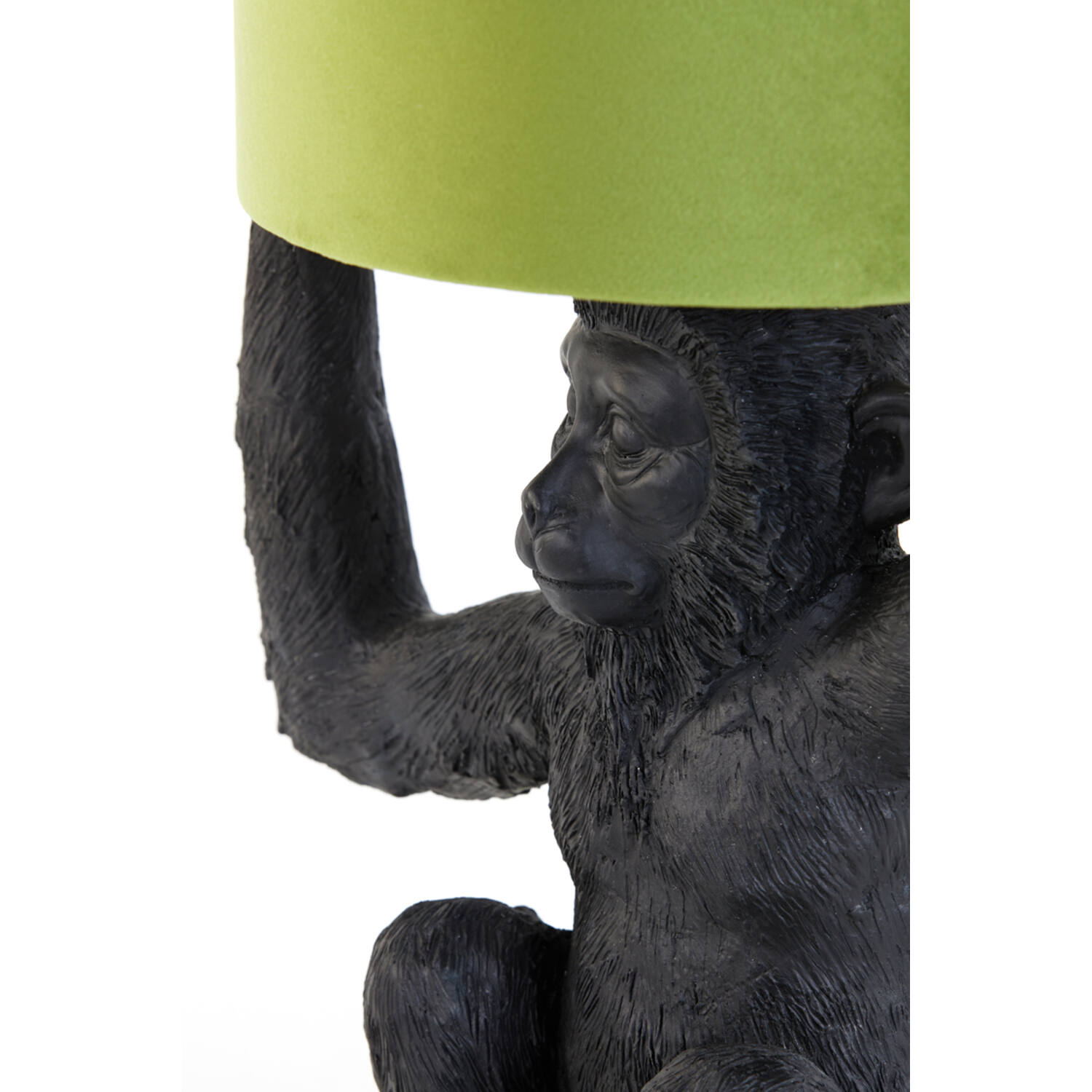 Affen Tischlampe „The Jungle Book“ – Gold-schwarze Skulpturlampe, 62 Cm Hoch, Mit Stoffschirm, E14 Fassung