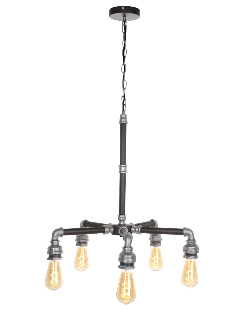 5-flammige Leichtmetall-Hängelampe Expo Trading Pipe dunkelGrau ∅56 cm – Bild 2