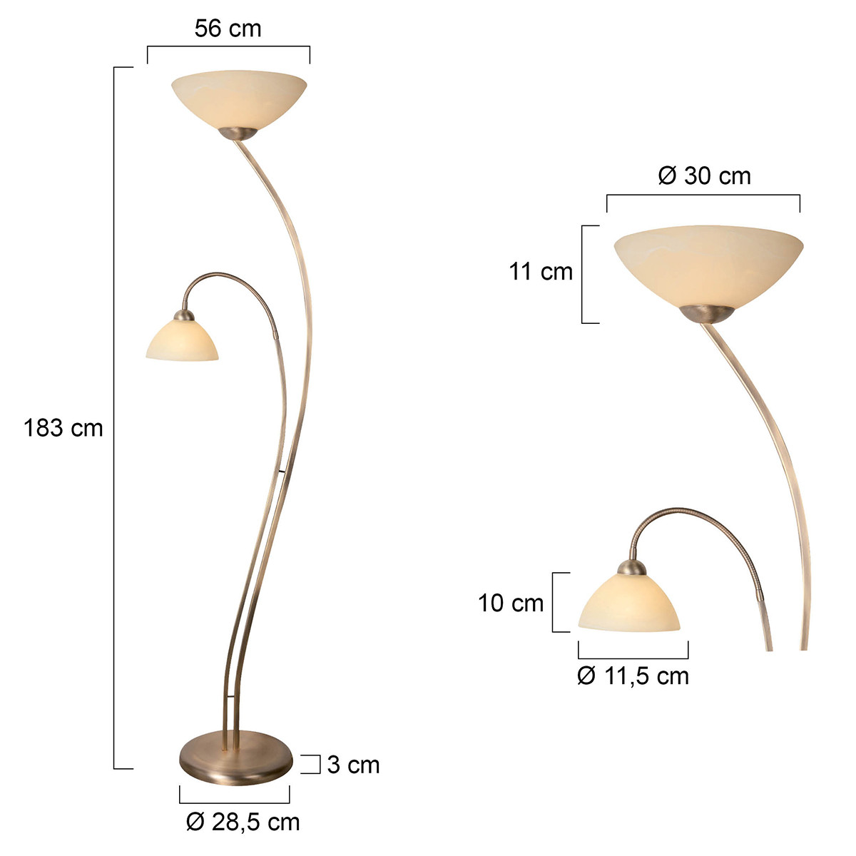 Bronzene Bodenlampe 2-Lichter Marmoriertes Glas Steinhauer Capri – Bild 6