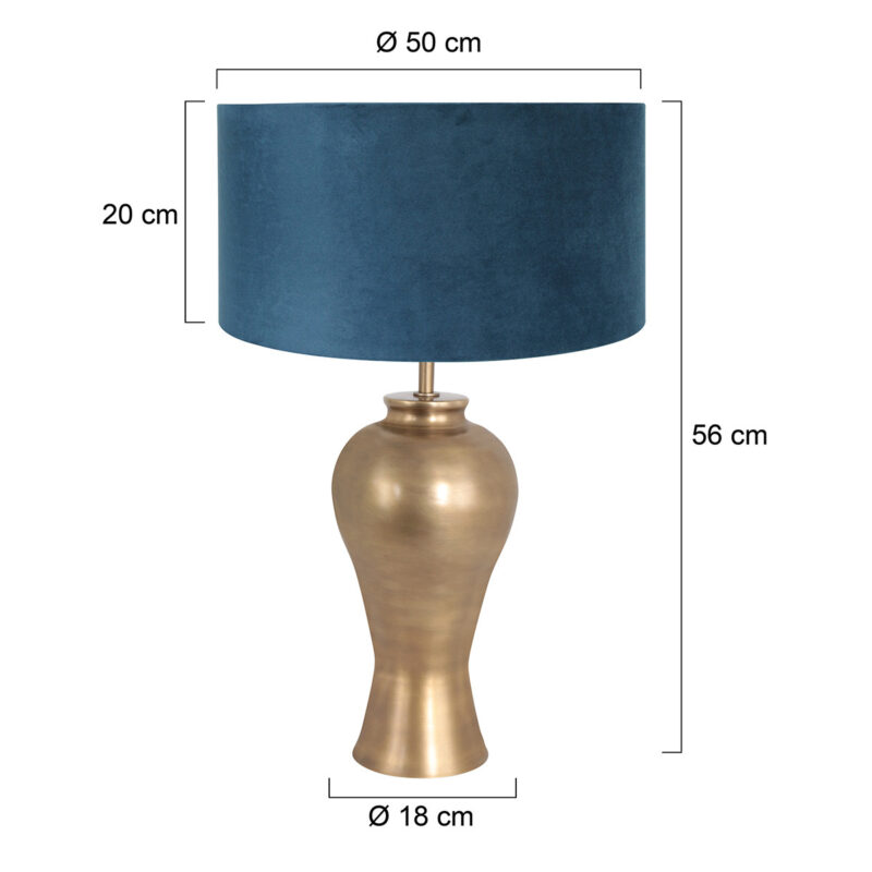 eleganter-lampenfuss-mit-blauem-samt-lampenschirm-steinhauer-brass-bronze-7306br-7