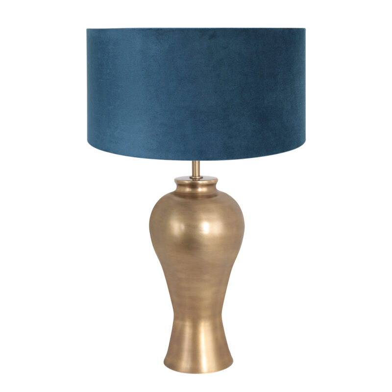 eleganter-lampenfuss-mit-blauem-samt-lampenschirm-steinhauer-brass-bronze-7306br
