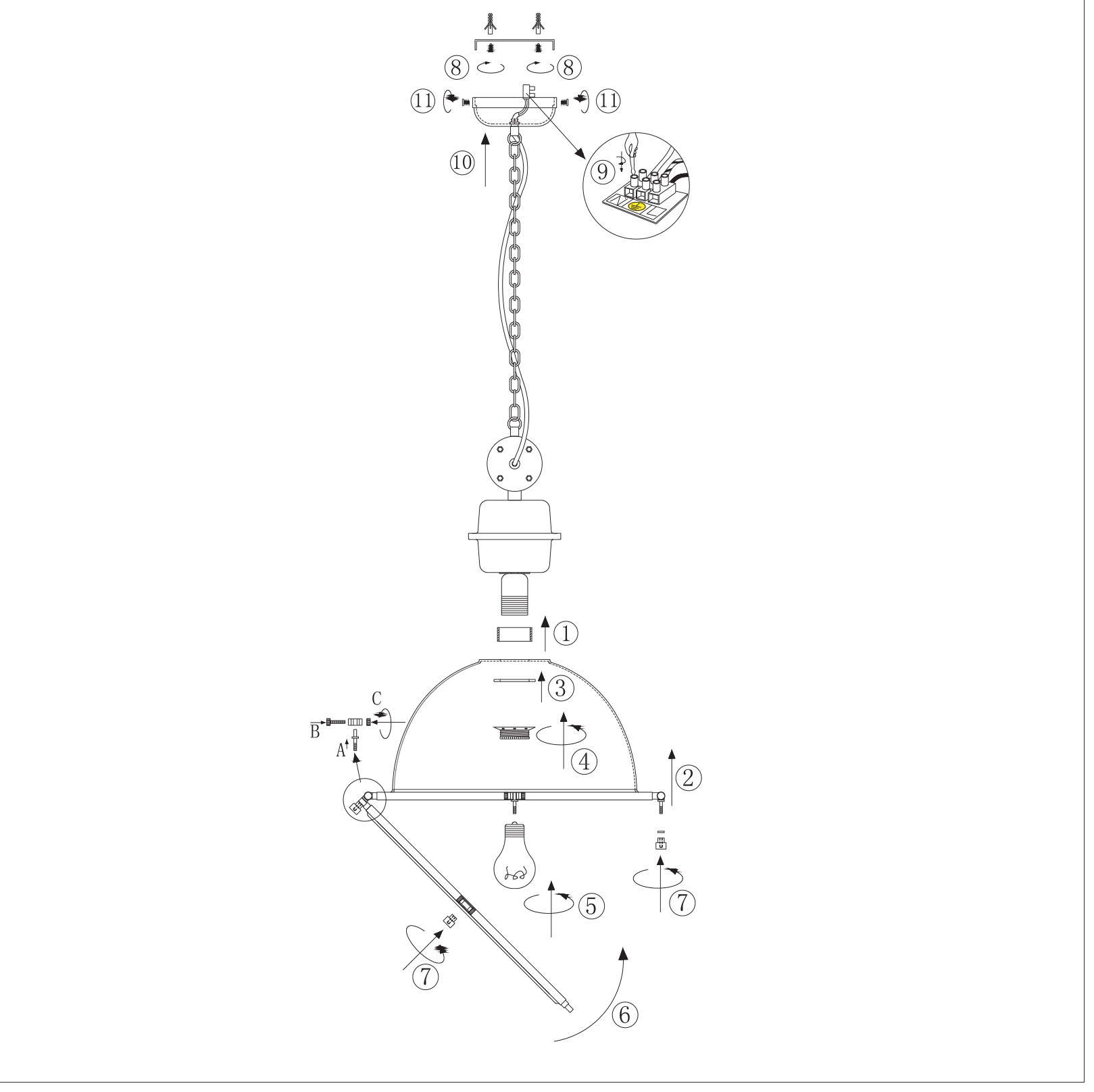 Industrielle metallene transparente Glas-Hängelampe Steinhauer Bikkel – Bild 10