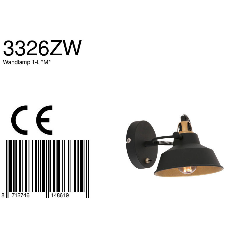 Industrielle schwarz / goldene verstellbare Wandleuchte Mexlite Nove – Bild 7