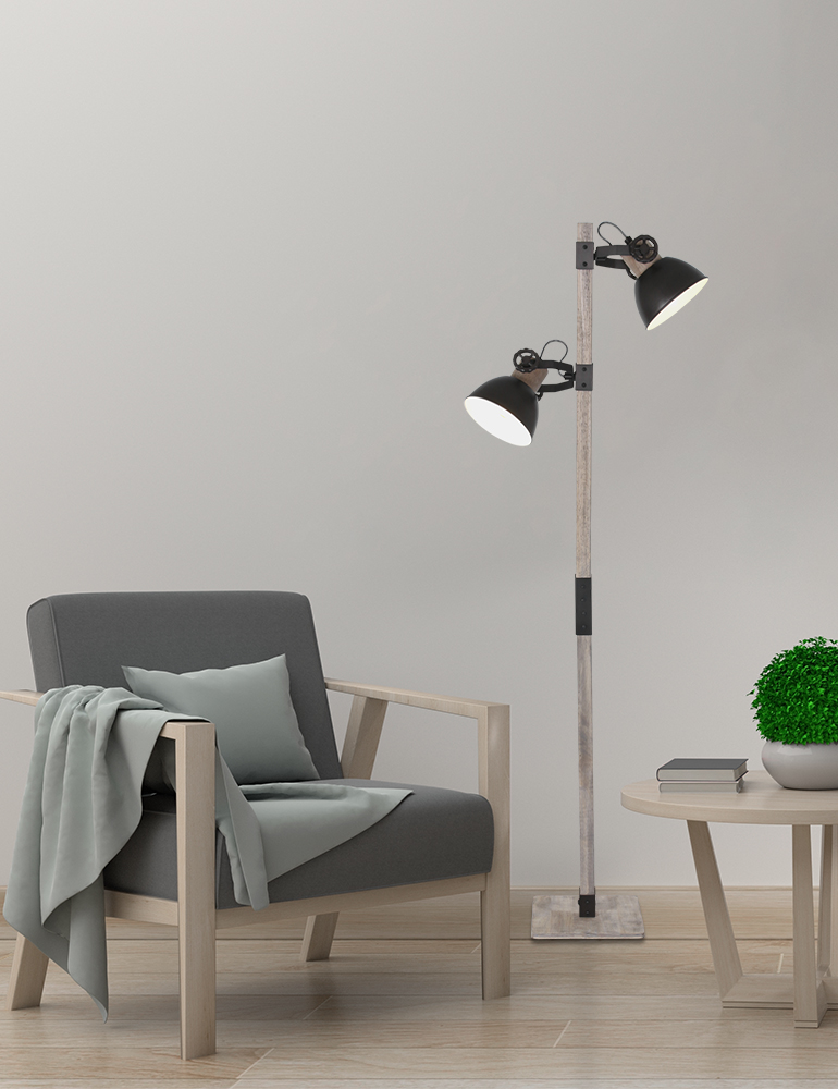 Industrielle Stehleuchte Mexlite Gearwood Hoilz und schwaz – Bild 3