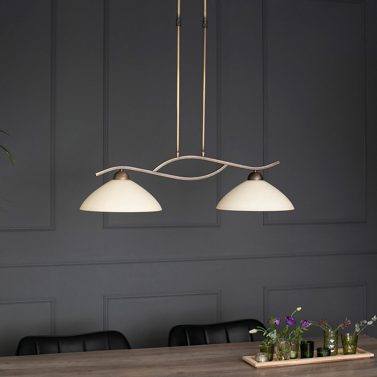 2-Lichter Hängelampe Bronze Marmoriertes Glas Steinhauer Capri – Bild 11