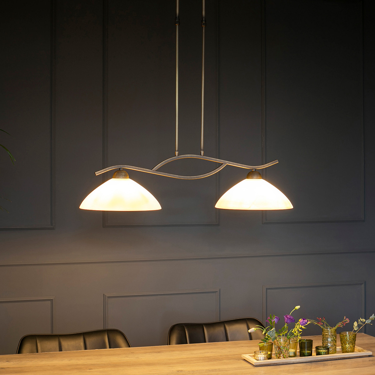 2-Lichter Hängelampe Bronze Marmoriertes Glas Steinhauer Capri – Bild 3