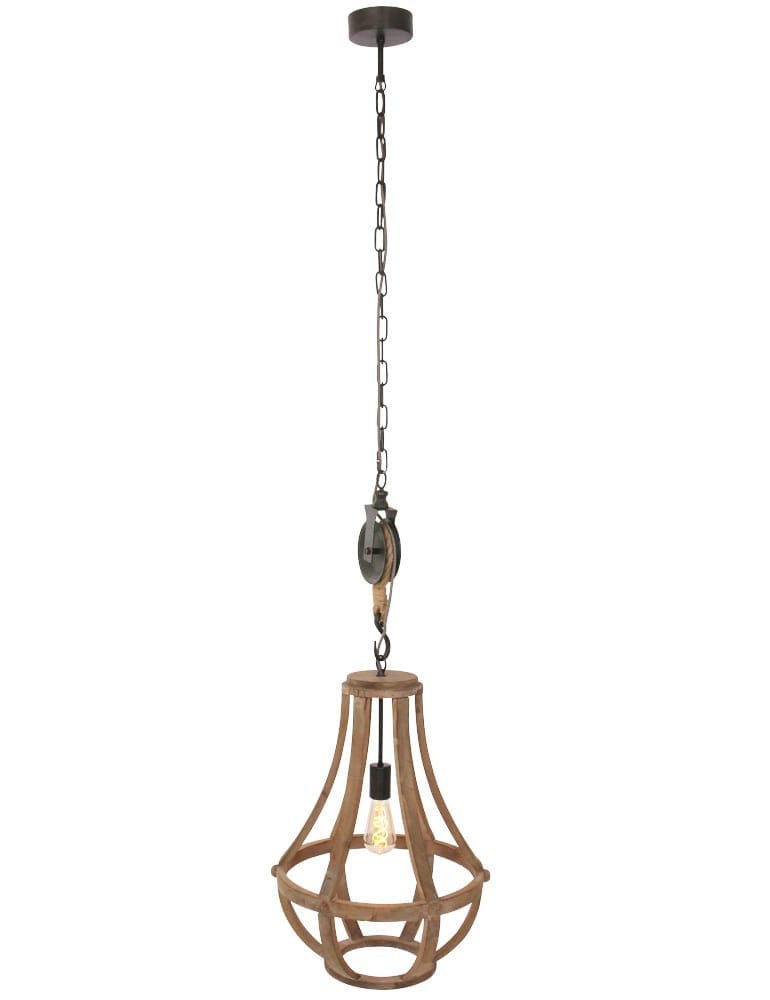 Holz Flaschenzug Hängelampe Anne Light & Home Liberty bell – Bild 2