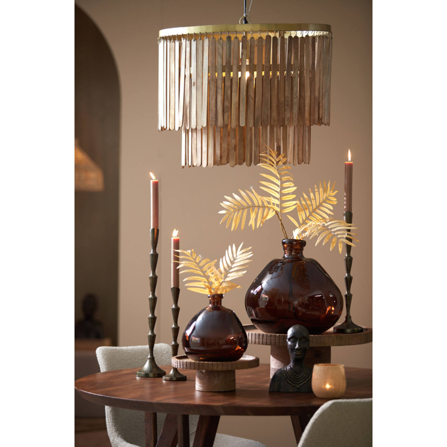 Moderne goldene Hängelampe mit Holzlamellen Light & Living Gularo – Bild 3