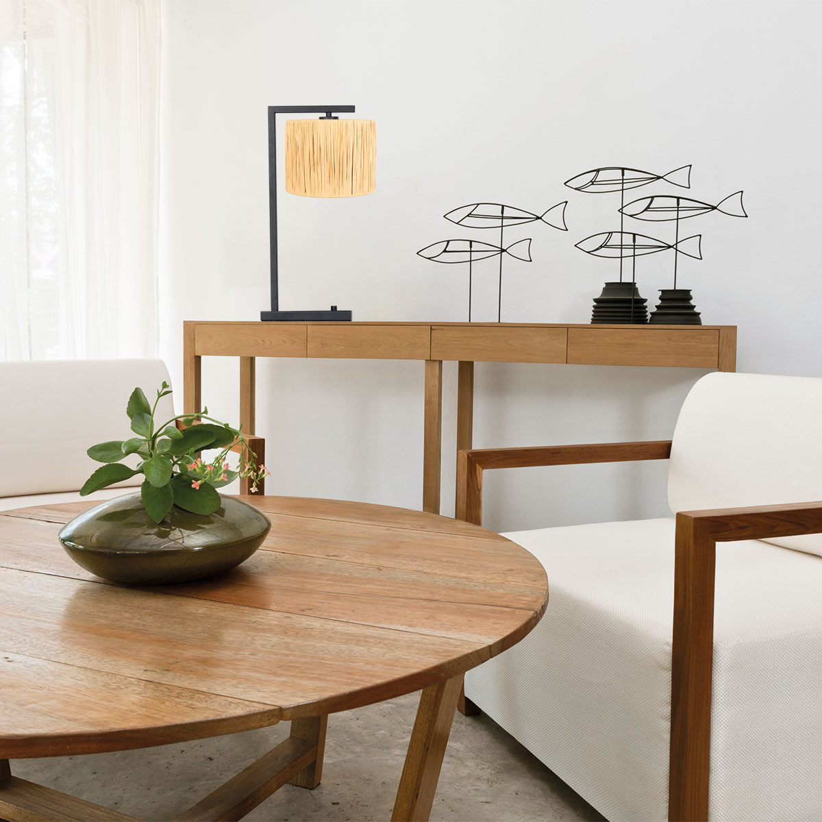 Moderne schlichte Tischlampe mit Rattanschirm Steinhauer Stang – Bild 3