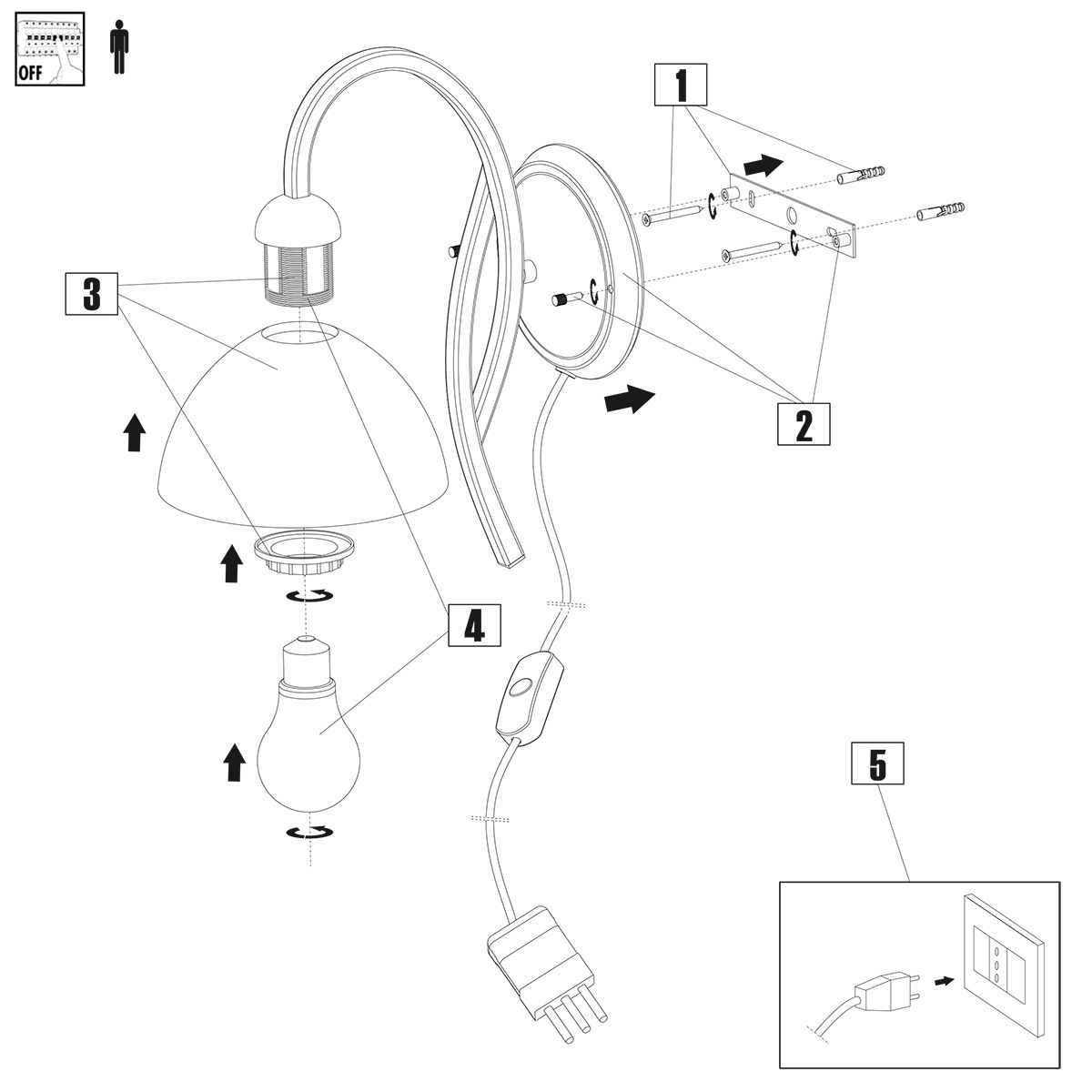 Runde Stahl Wandleuchte Milchglas Schirm Steinhauer Capri – Bild 7