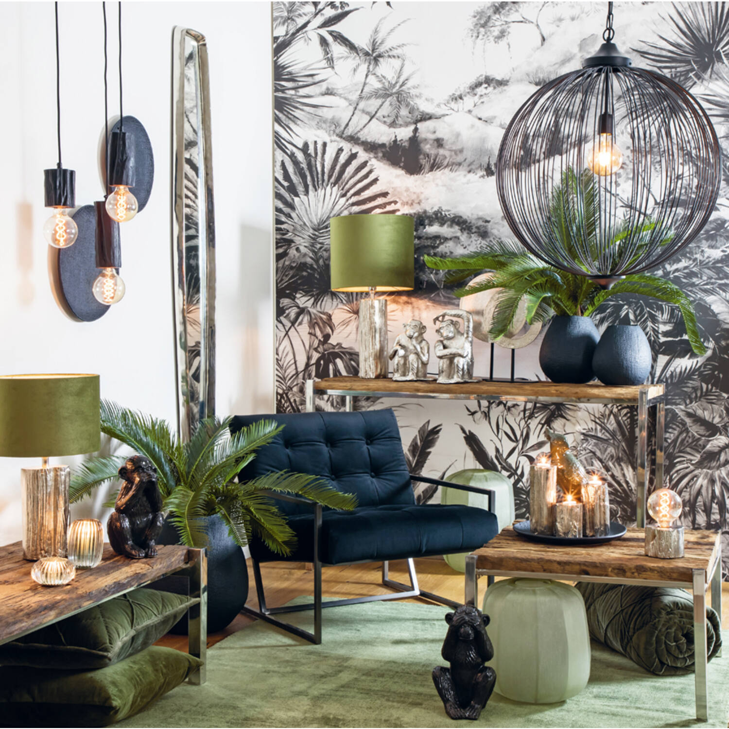 Retro grüner Lampenschirm Silber Light & Living Velours – Bild 3