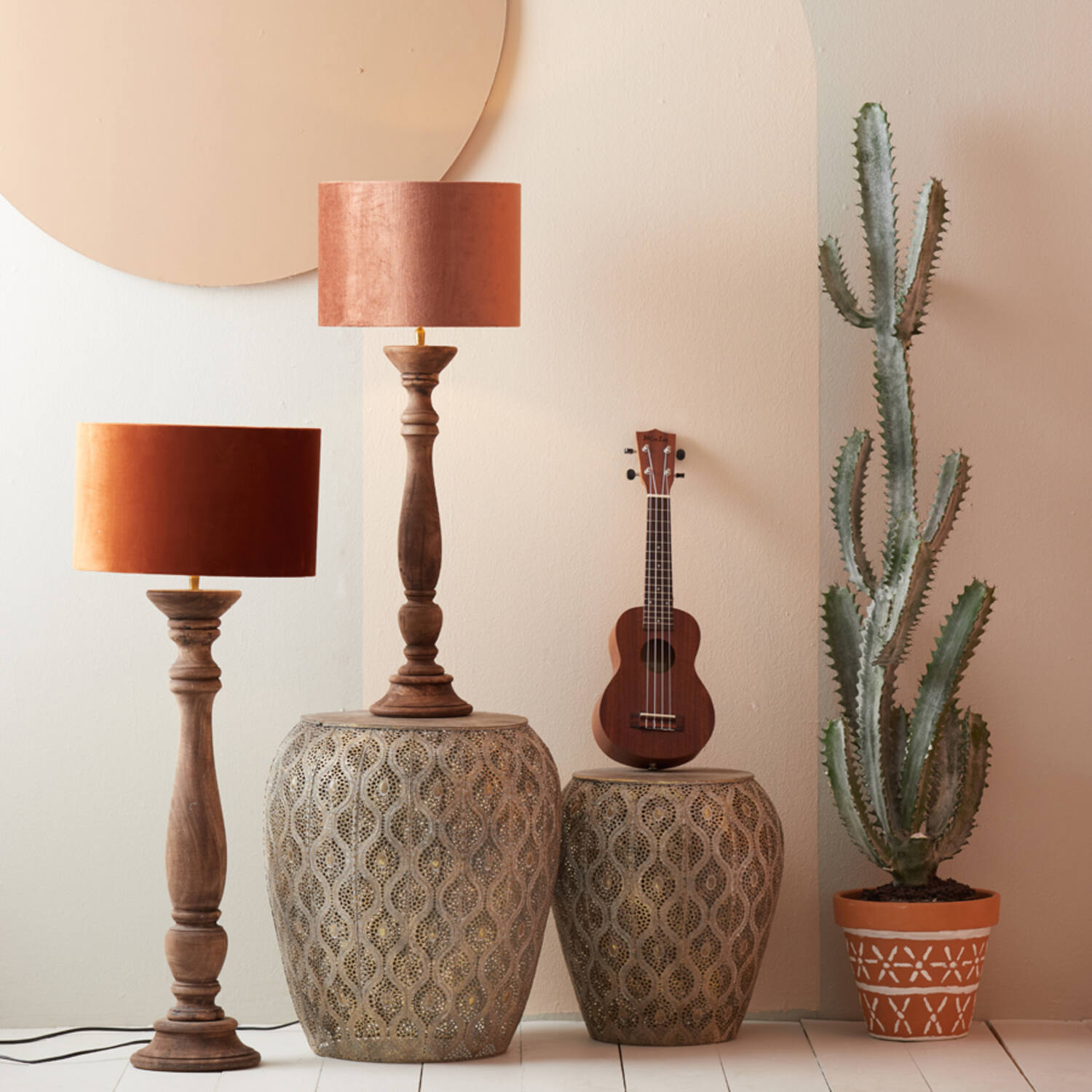 Retro orangefarbener Lampenschirm mit Silber Light & Living Velours – Bild 3