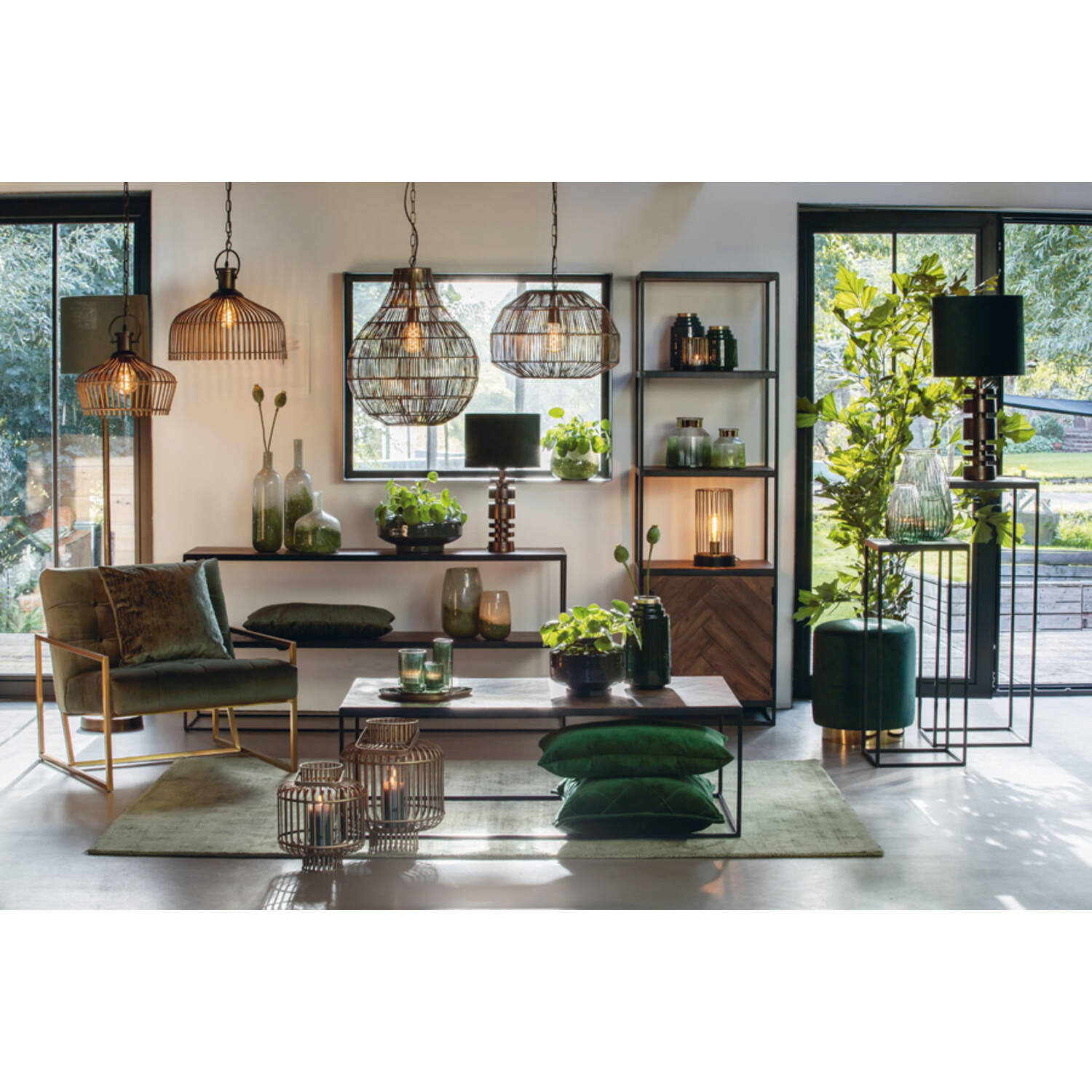 Retro runder grüner Lampenschirm Light & Living Velours – Bild 6