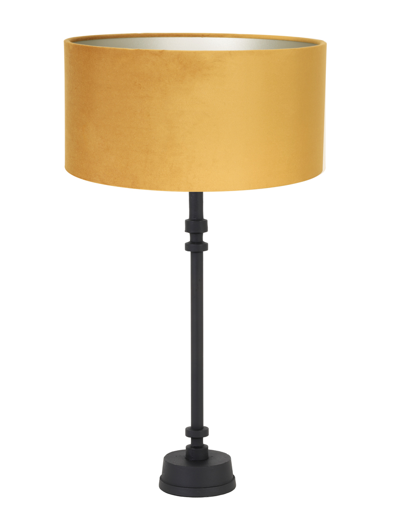 schmaler-schwarzer-lampensockel-mit-ockergelbem-schirm-light-&-living-howell-schwarz-8272zw