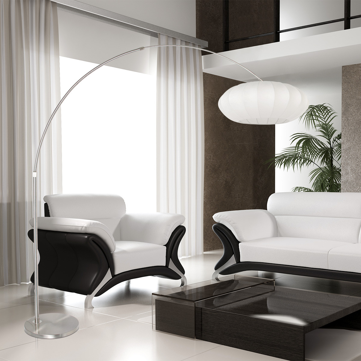 Stehleuchte in Edelstahl mit weit geschwungenem Arm Steinhauer Sparkled Light – Bild 3