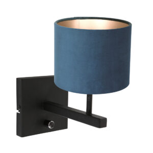 trendy-wandleuchte-mit-blauem-lampenschirm-steinhauer-stang-schwarz-8251zw