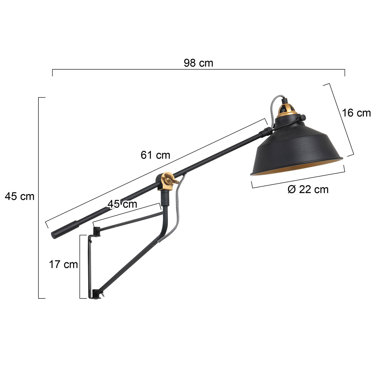 Industrielle schwarze Metall-Wandlampe Mexlite Nove – Bild 6