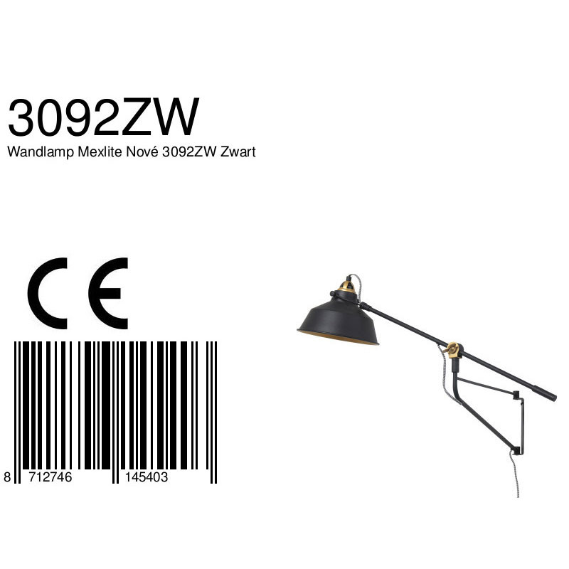 Industrielle schwarze Metall-Wandlampe Mexlite Nove – Bild 7