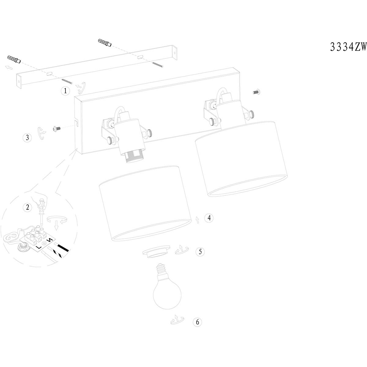 Zweiflammige Deckenleuchte Lampenschirm aus Stoff Mexlite Ornoir – Bild 8