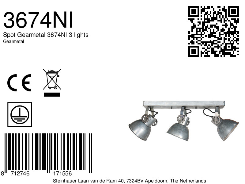 Dreilicht-Industrie-Deckenstrahler silberfarben Mexlite Gearmetal – Bild 7