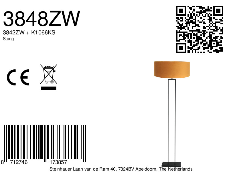 Industrielle schwarze Stehlampe mit orangefarbenem Schirm Steinhauer Stang – Bild 6