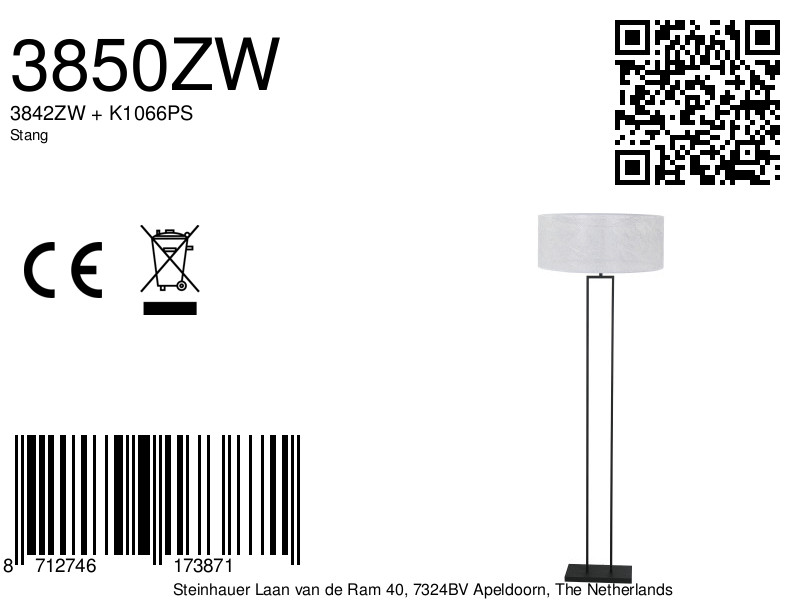 Industrielle schwarze Stehlampe mit weißem Schirm Steinhauer Stang – Bild 6