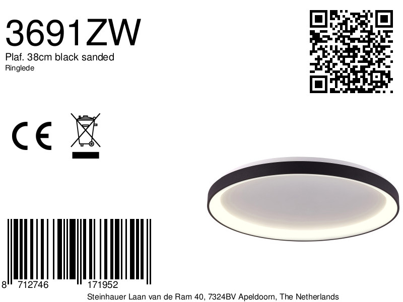 Moderne Schwarze Runde LED Deckenlampe Steinhauer Ringlede – Bild 7