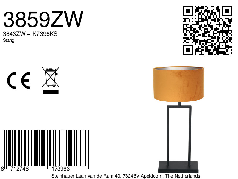 Schwarze Tischlampe mit orangefarbenem Schirm Steinhauer Stang – Bild 6