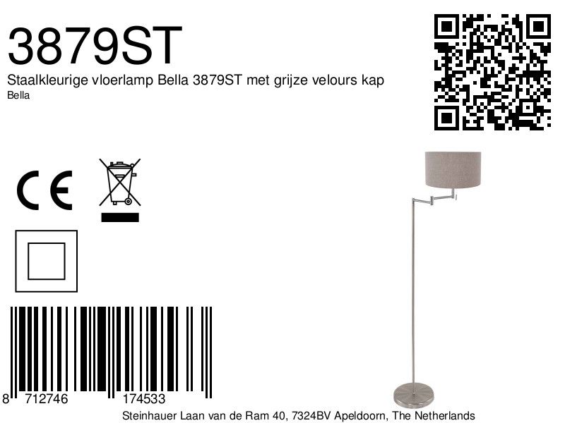 Stählerne Stehlampe mit hellbraunem Schirm Mexlite Bella – Bild 6