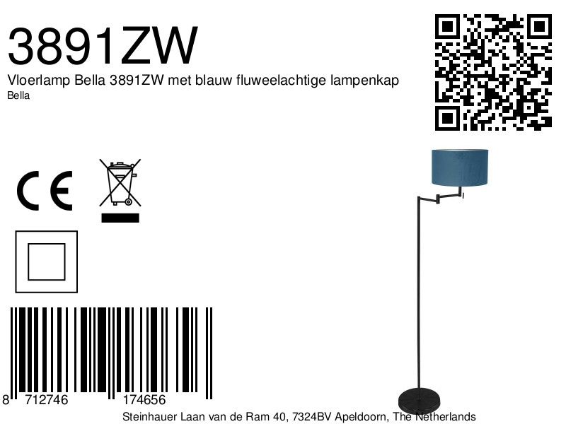 Moderne schwarze Stehlampe mit blauem Schirm Mexlite Bella – Bild 6